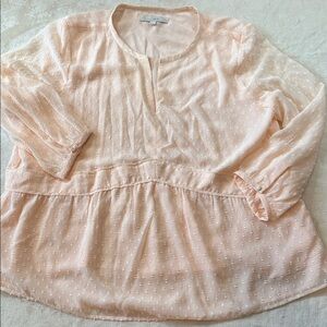 LOFT Swiss Dot Pink Top Womens Size XL Lined Sheer Sleeves Pink Christmas